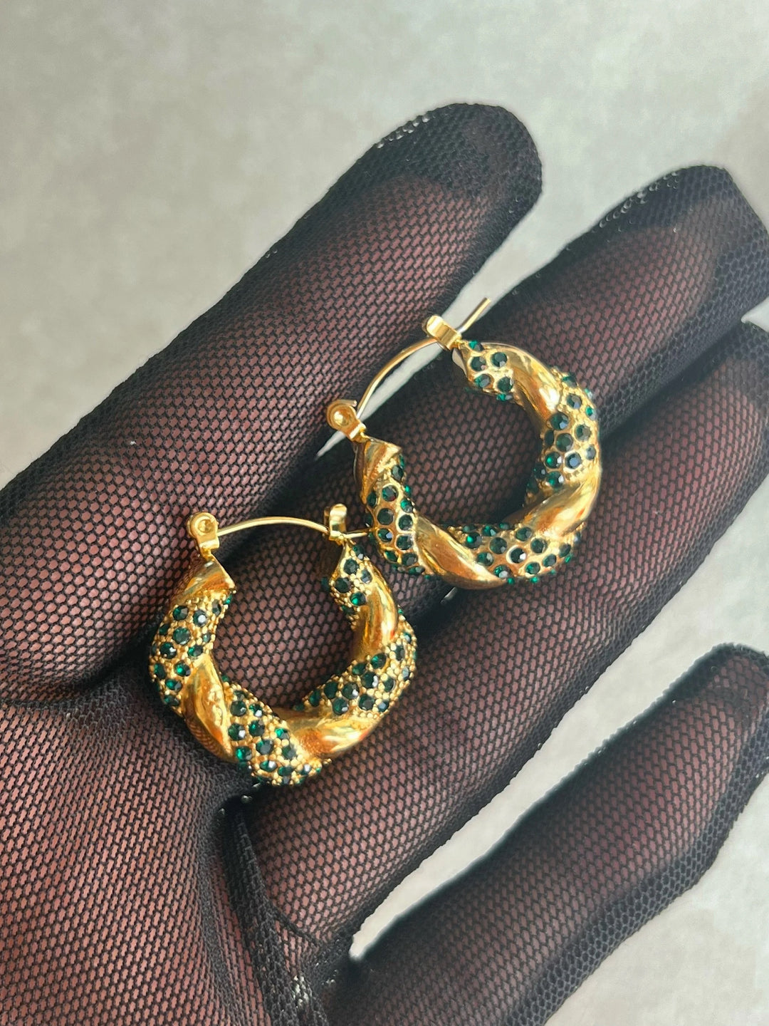 Izara Zirconia Hoop Earrings - Green
