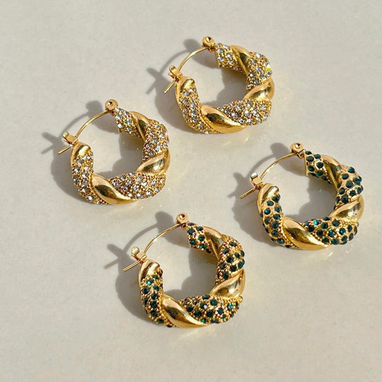 Izara Zirconia Hoop Earrings - Green