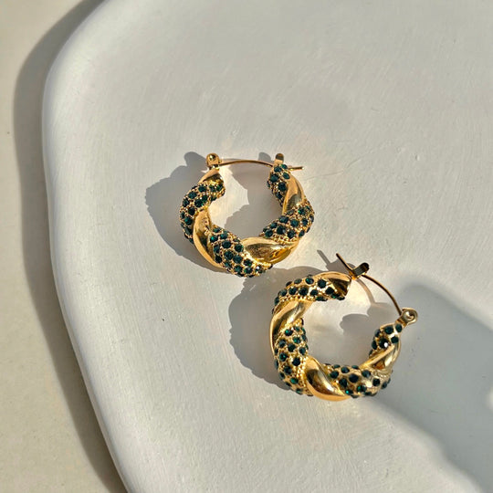 Izara Zirconia Hoop Earrings - Green