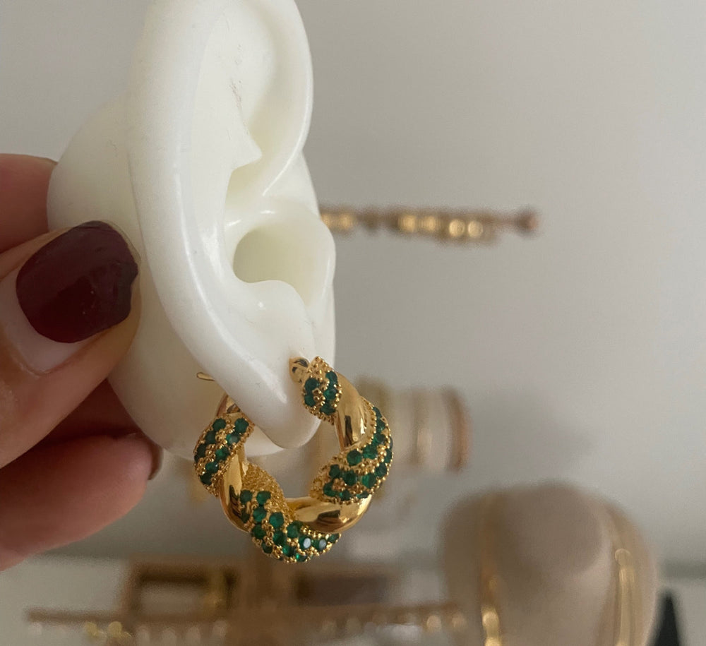 Izara Zirconia Hoop Earrings - Green