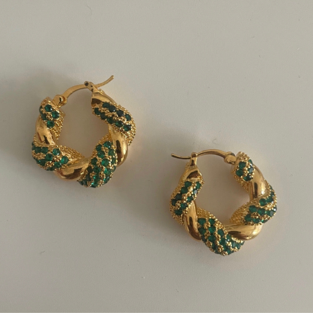 Izara Zirconia Hoop Earrings - Green