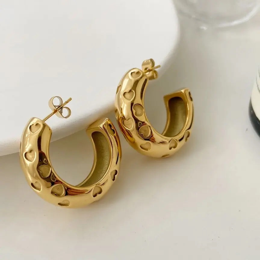 Heart Hoop Large Chunky Earrings
