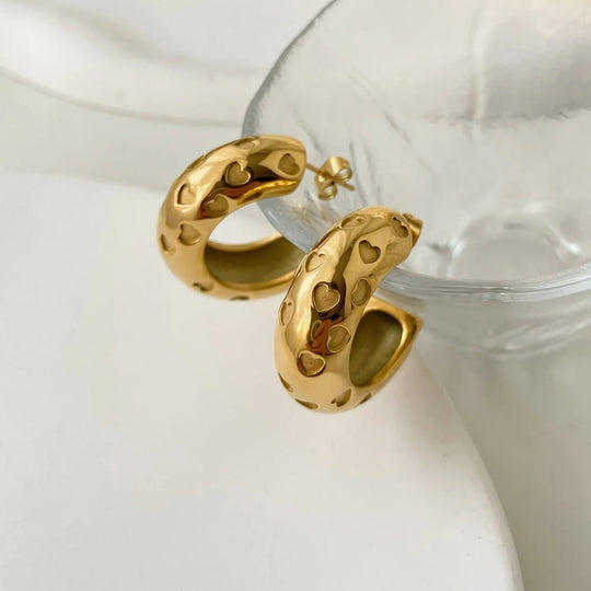 Heart Hoop Large Chunky Earrings