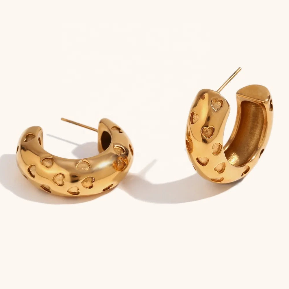 Heart Hoop Large Chunky Earrings